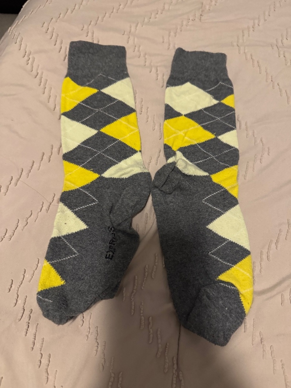 Express Men's Argyle Dress Socks - Gray, Yellow & Cream